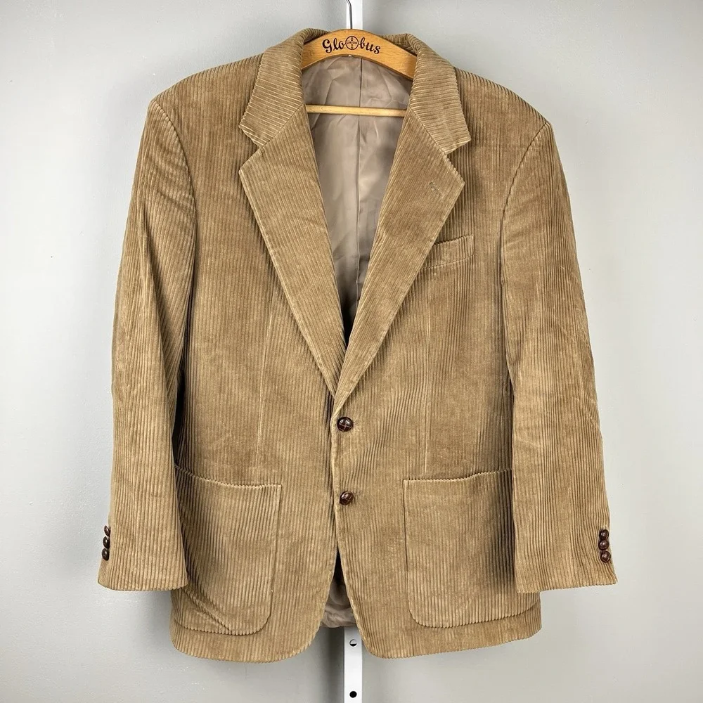 Vintage Circola Moda Mens 39R‎ Corduroy Blazer Sport Coat Jacket Tan Cotton